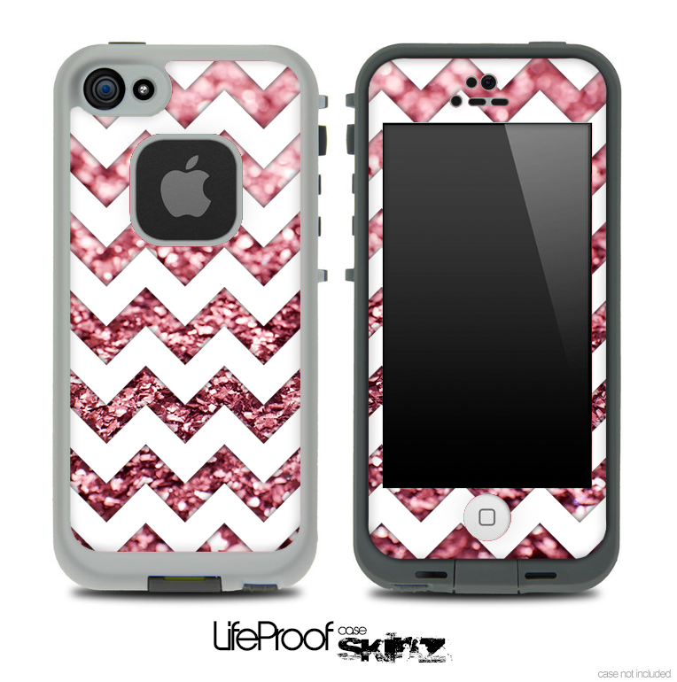 White Chevron Pink Glimmer Skin for the iPhone 5 or 4/4s LifeProof Case