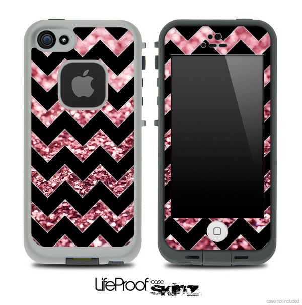 Black Chevron Pink Glimmer Skin for the iPhone 5 or 4/4s LifeProof Case