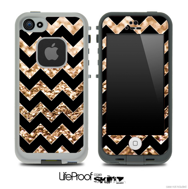 Black Chevron Gold Glimmer Skin for the iPhone 5 or 4/4s LifeProof Case