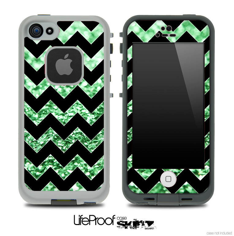 Black Chevron Green Glimmer Skin for the iPhone 5 or 4/4s LifeProof Case