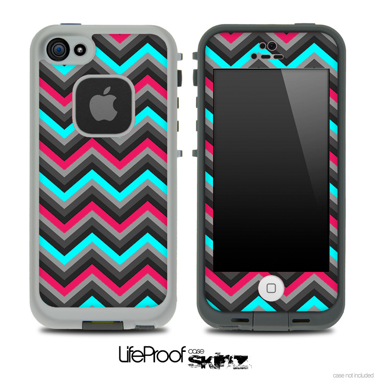 Sharp Pink & Teal Chevron Pattern Skin for the iPhone 5 or 4/4s LifeProof Case
