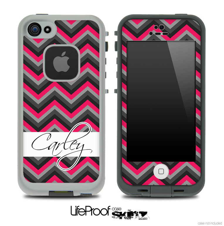 Name Script Black and Subtle Pink Chevron V4 Skin for the iPhone 5 or 4/4s LifeProof Case