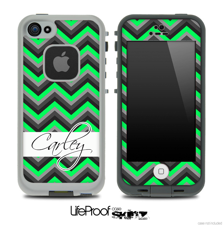 Name Script Black and Lime Green Chevron V4 Skin for the iPhone 5 or 4/4s LifeProof Case