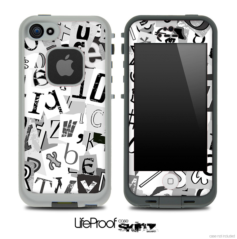 Black & White Letters Skin for the iPhone 5 or 4/4s LifeProof Case