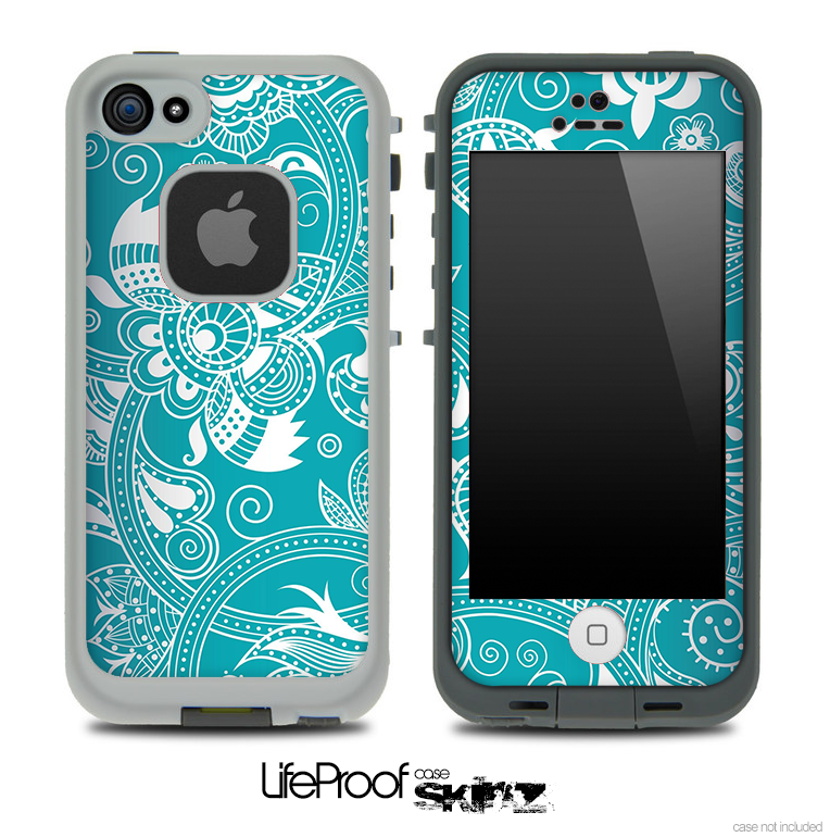 Turquoise Floral Pattern Skin for the iPhone 5 or 4/4s LifeProof Case