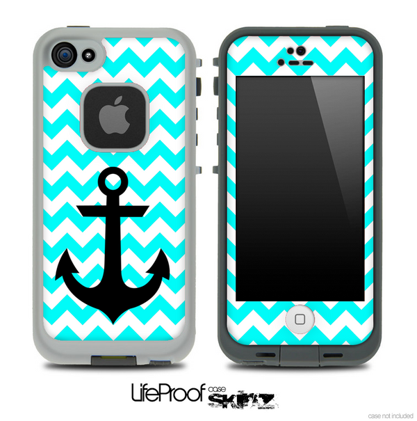 Trendy Blue/White Chevron with Black Anchor Skin for the iPhone 5 or 4/4s LifeProof Case