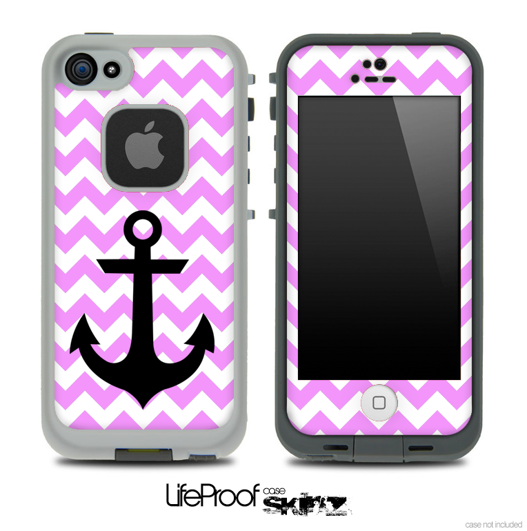 Trendy Light Pink/White Chevron with Black Anchor Skin for the iPhone 5 or 4/4s LifeProof Case