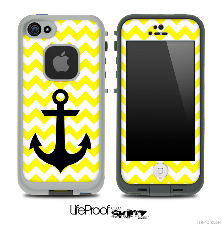 Trendy Yellow/White Chevron with Black Anchor Skin for the iPhone 5 or 4/4s LifeProof Case