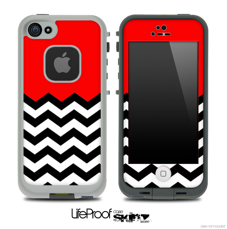 Red Black and White Chevron Pattern V3 Skin for the iPhone 5 or 4/4s LifeProof Case