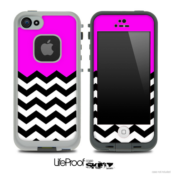 Hot Pink Black and White Chevron Pattern V3 Skin for the iPhone 5 or 4/4s LifeProof Case