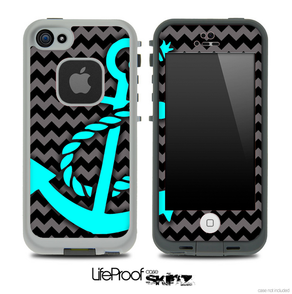 Black/Gray Chevron and Turquoise Anchor Skin for the iPhone 5 or 4/4s LifeProof Case
