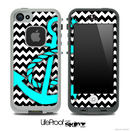 Black/White Chevron and Turquoise Anchor Skin for the iPhone 5 or 4/4s LifeProof Case
