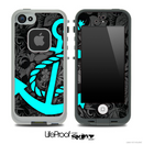 Large Black Floral Print and Turquoise Anchor Skin for the iPhone 5 or 4/4s LifeProof Case