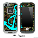 Traditional Camouflage Print and Turquoise Anchor Skin for the iPhone 5 or 4/4s LifeProof Case