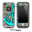 Digital Camouflage V2 Print and Turquoise Anchor Skin for the iPhone 5 or 4/4s LifeProof Case