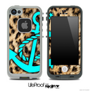 Real Cheetah Animal Print and Turquoise Anchor Skin for the iPhone 5 or 4/4s LifeProof Case