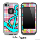 Pink Plaid Print and Turquoise Anchor Skin for the iPhone 5 or 4/4s LifeProof Case