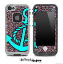 Red-ish Sparkle Print and Turquoise Anchor Skin for the iPhone 5 or 4/4s LifeProof Case