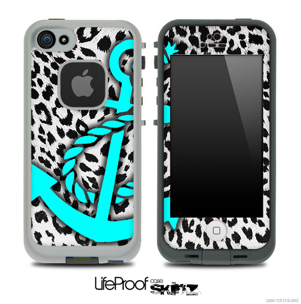 Vector Leopard Animal Print and Turquoise Anchor Skin for the iPhone 5 or 4/4s LifeProof Case