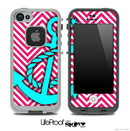 Pink/White V2 Colored Chevron and Turquoise Anchor Skin for the iPhone 5 or 4/4s LifeProof Case