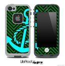 Green/Black Colored Chevron and Turquoise Anchor Skin for the iPhone 5 or 4/4s LifeProof Case