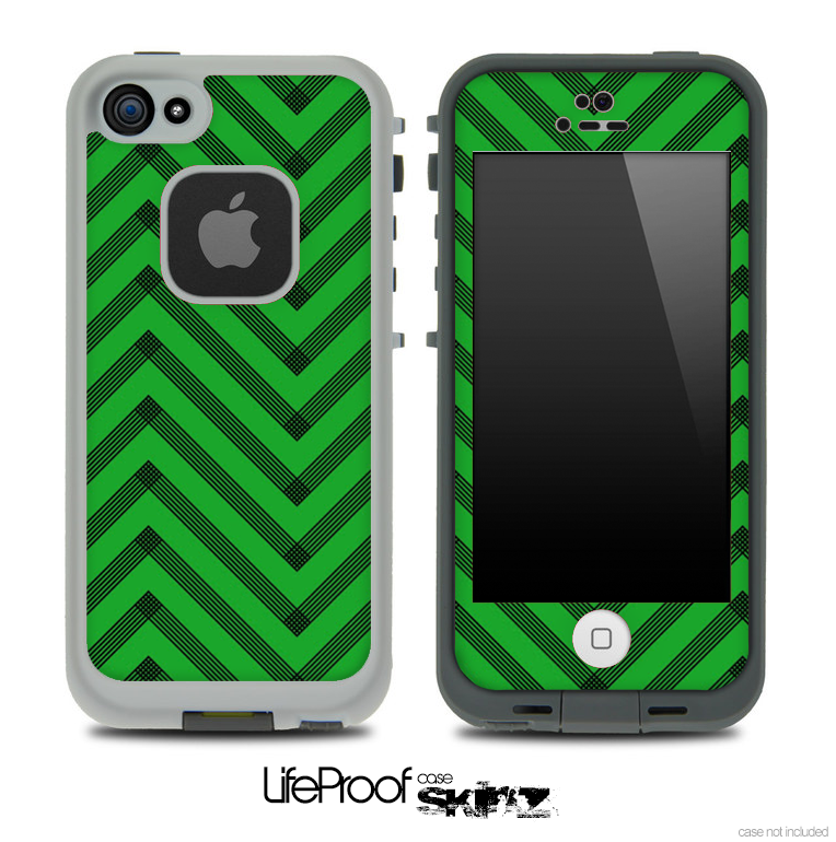 Sketchy Chevron Pattern Black and Green Skin for the iPhone 5 or 4/4s LifeProof Case