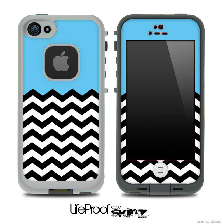 Solid Color Light Blue and Chevron Pattern Skin for the iPhone 5 or 4/4s LifeProof Case