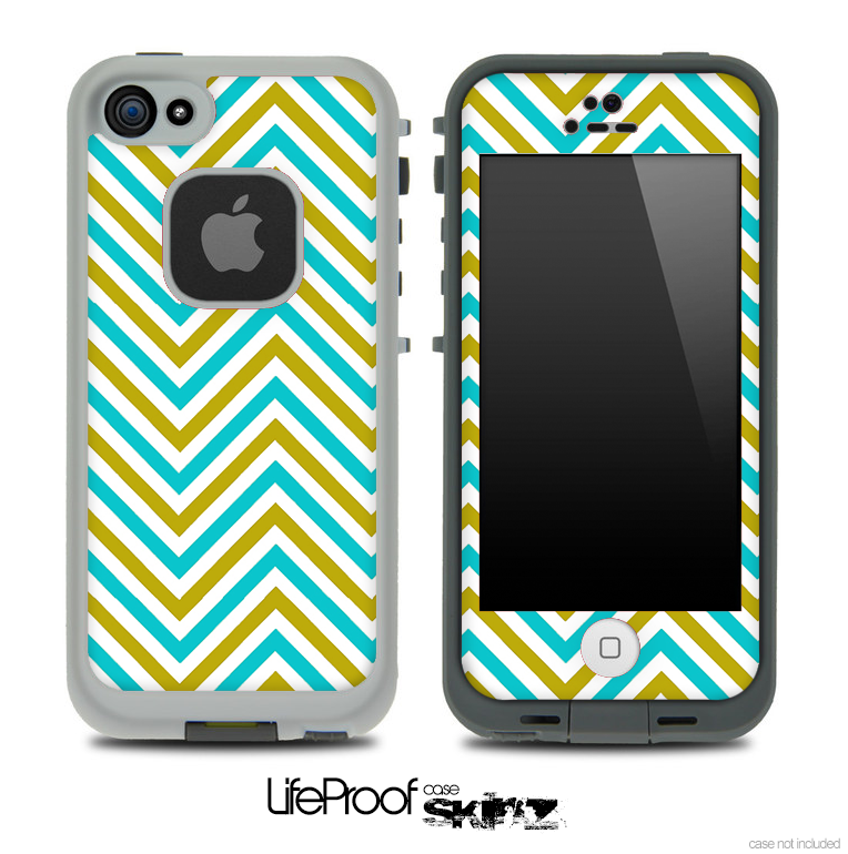 V3 Chevron Pattern Blue and Gold Skin for the iPhone 5 or 4/4s LifeProof Case