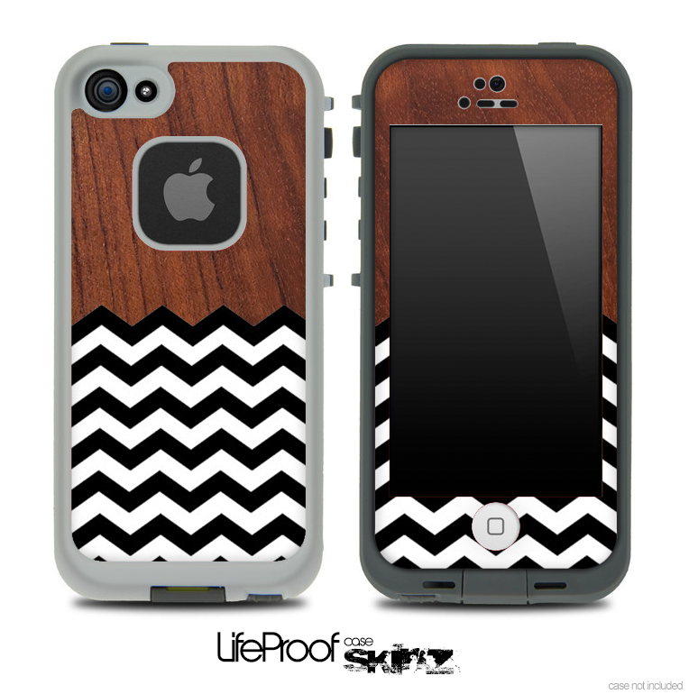 Mixed Raw Wood and Chevron Pattern Skin for the iPhone 5 or 4/4s LifeProof Case