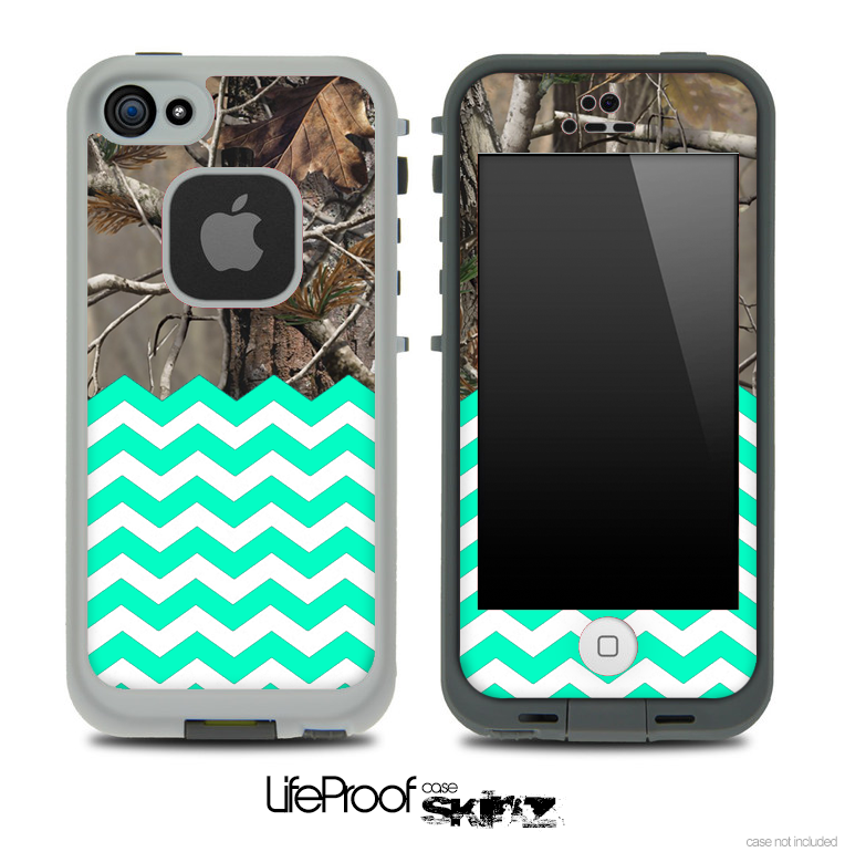 Mixed Real Camouflage and Trendy Green Chevron Pattern Skin for the iPhone 5 or 4/4s LifeProof Case