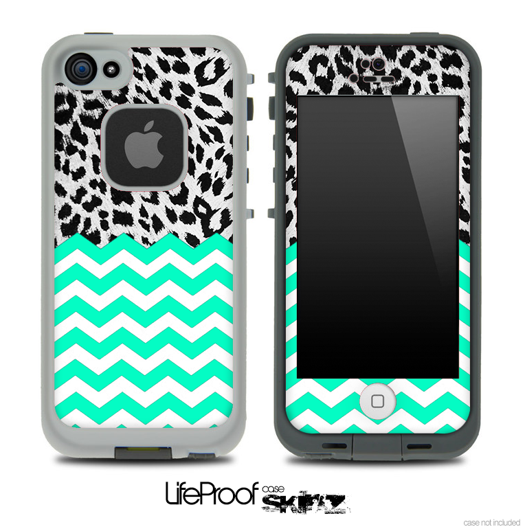 Mixed Leopard and Trendy Green Chevron Pattern Skin for the iPhone 5 or 4/4s LifeProof Case