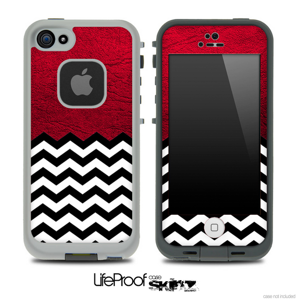 Mixed Red Leather and Chevron Pattern Skin for the iPhone 5 or 4/4s LifeProof Case