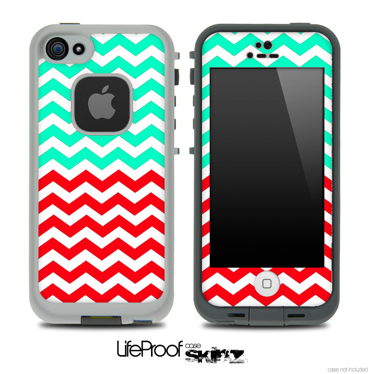 Trendy Green and Red Chevron Pattern Skin for the iPhone 5 or 4/4s LifeProof Case