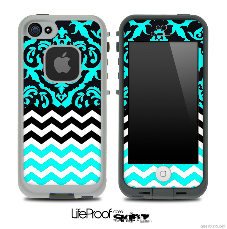 Mirrored Turquoise V1 Chevron Pattern Skin for the iPhone 5 or 4/4s LifeProof Case