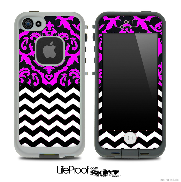 Mirrored Lace Hot Pink Chevron Pattern Skin for the iPhone 5 or 4/4s LifeProof Case