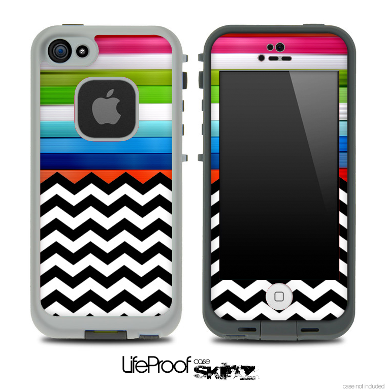 Mixed Neon Color bar and Chevron Pattern Skin for the iPhone 5 or 4/4s LifeProof Case