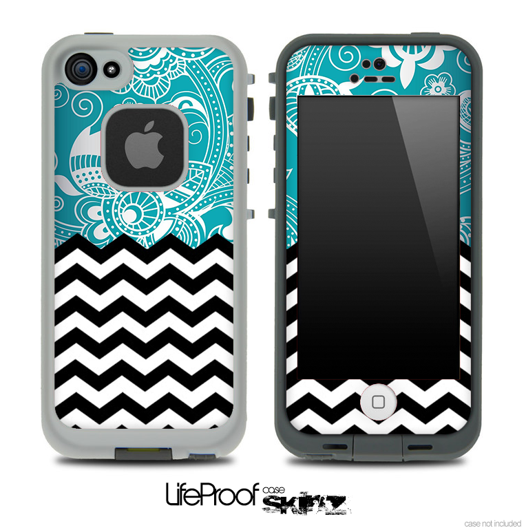 Mixed Turquoise Paisley and Chevron Pattern Skin for the iPhone 5 or 4/4s LifeProof Case
