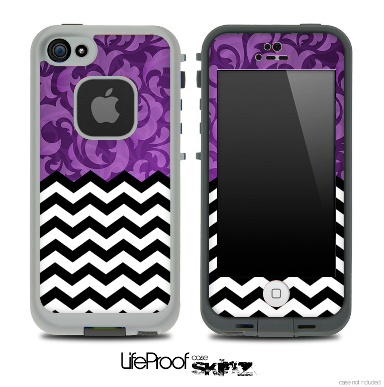 Mixed Purple Paisley and Chevron Pattern Skin for the iPhone 5 or 4/4s LifeProof Case