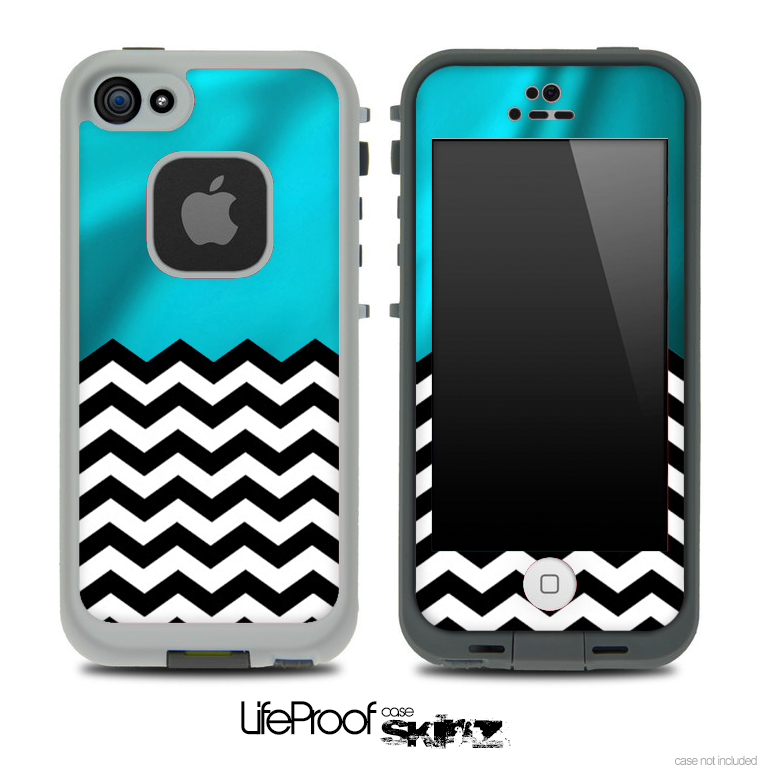 Mixed Wavy Turquoise and Chevron Pattern Skin for the iPhone 5 or 4/4s LifeProof Case