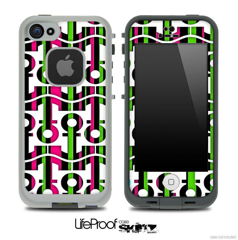 White and Green/Pink Striped Anchor Collage Skin for the iPhone 5 or 4/4s LifeProof Case