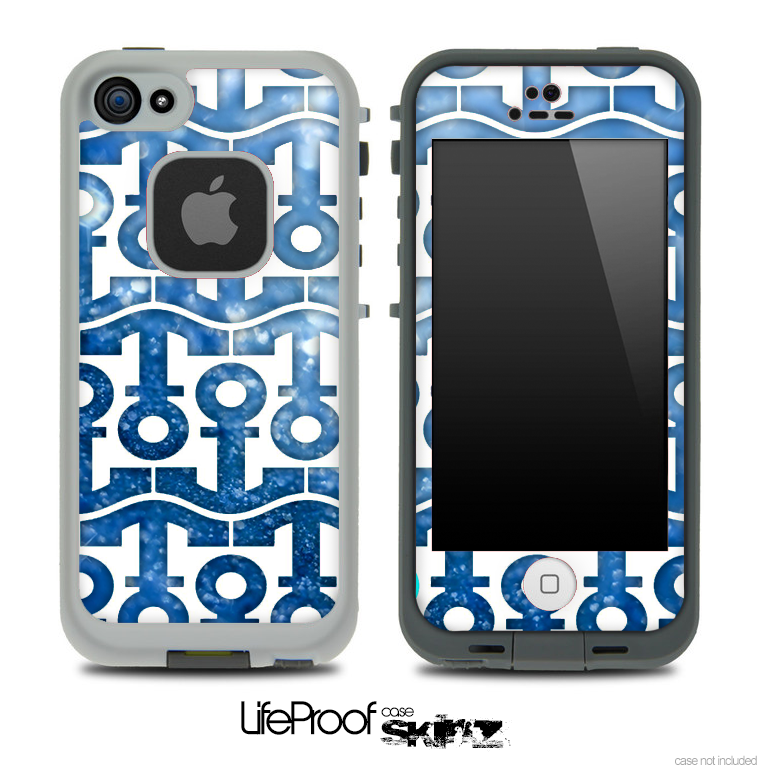 White and Unfocused Blue Sparkle Anchor Collage Skin for the iPhone 5 or 4/4s LifeProof Case