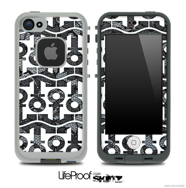 White and Black Laced V2 Anchor Collage Skin for the iPhone 5 or 4/4s LifeProof Case