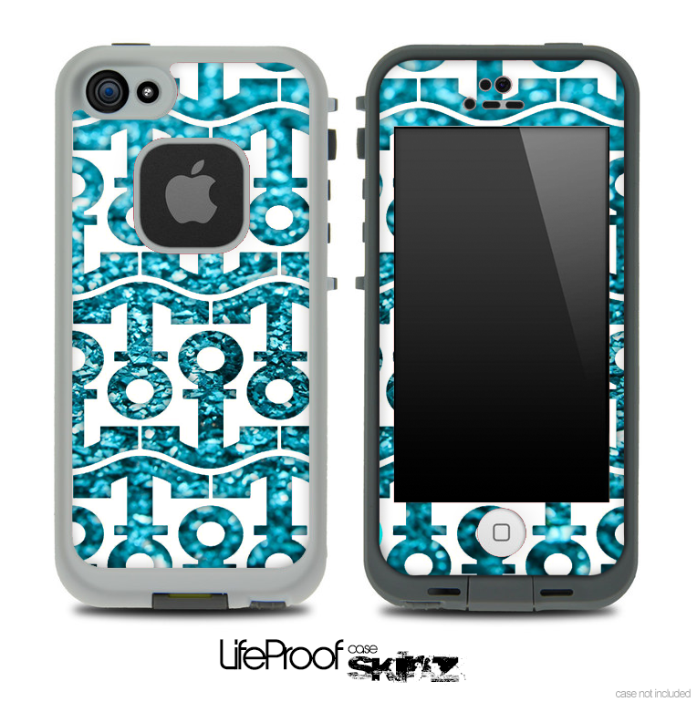 White and Trendy Turquoise Glimmer Anchor Collage Skin for the iPhone 5 or 4/4s LifeProof Case