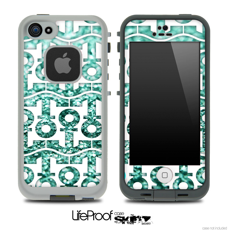 White and Trendy Green Glimmer Anchor Collage Skin for the iPhone 5 or 4/4s LifeProof Case