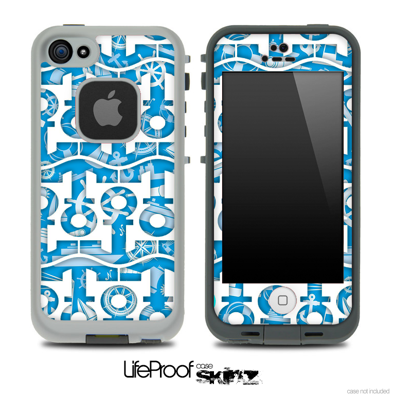 White and Blue Nautica Anchor Collage Skin for the iPhone 5 or 4/4s LifeProof Case