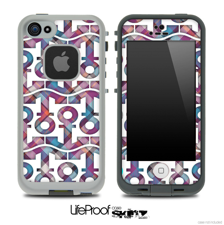 White and Purple Plaid Anchor Collage Skin for the iPhone 5 or 4/4s LifeProof Case