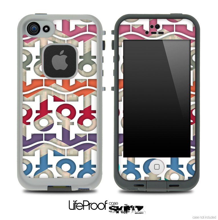 White and Vintage Chevron Anchor Collage Skin for the iPhone 5 or 4/4s LifeProof Case