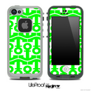 White and Lime Green Anchor Collage Skin for the iPhone 5 or 4/4s LifeProof Case