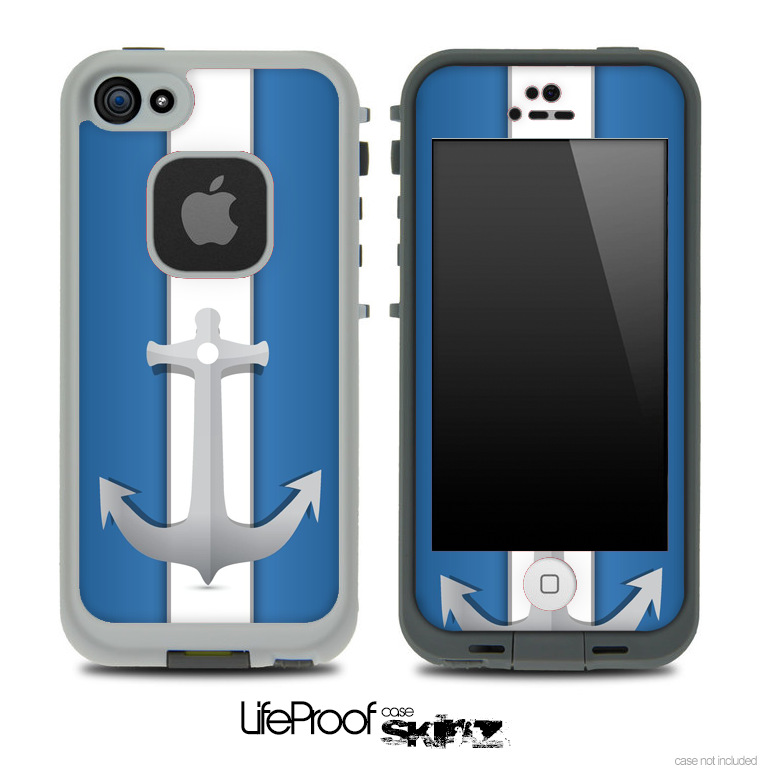 Navy and White Anchor Striped Skin for the iPhone 5 or 4/4s LifeProof Case