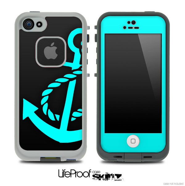Solid Black and Turquoise Anchor Skin for the iPhone 5 or 4/4s LifeProof Case
